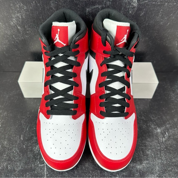 AIR JORDAN 1 MID TD CHICAGO MENS FOOTBALL CLEATS SIZE 10 LEATHER WHITE RED BLACK - Picture 3 of 11